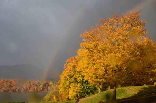 Rainbow in the rain, West Point, New York