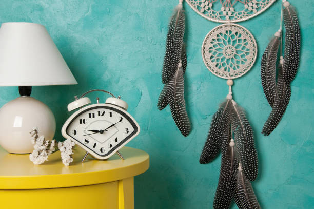 istock Bedroom decor on aquamarine background 847725052