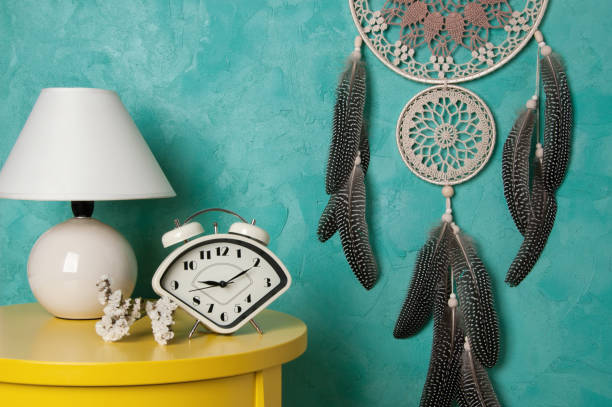 istock Bedroom decor on aquamarine background 847726308