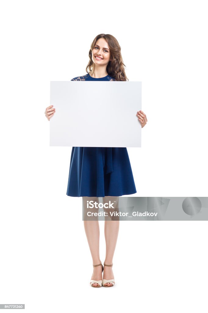 Schöne Frau mit leeren Schild lächelnd - Lizenzfrei Halten Stock-Foto