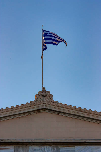 istock Greece flag over Royal Palace Athens, Greece 847737856
