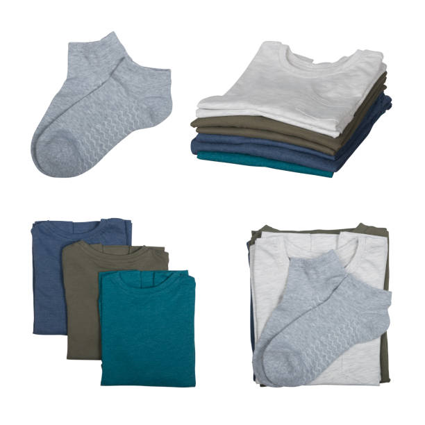 collage of clothes in piles isolated on white