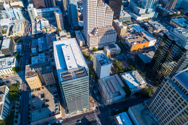 istock Looking down on Modern buildings in Downtown Austin Texas straight down drone view above Austin , TX 847745066