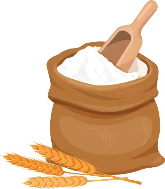 Vector illustration of Bag of flour and wheat