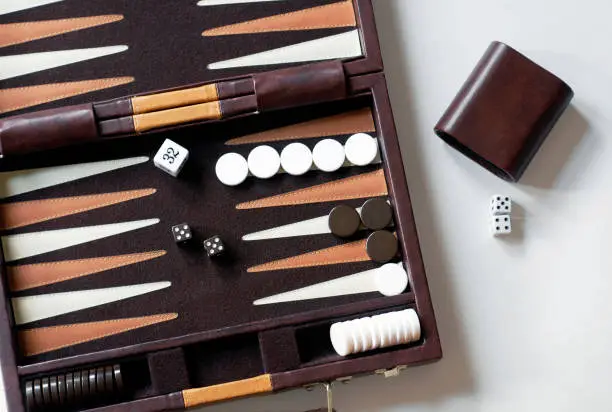 Close-up of a portable Backgammon Game.