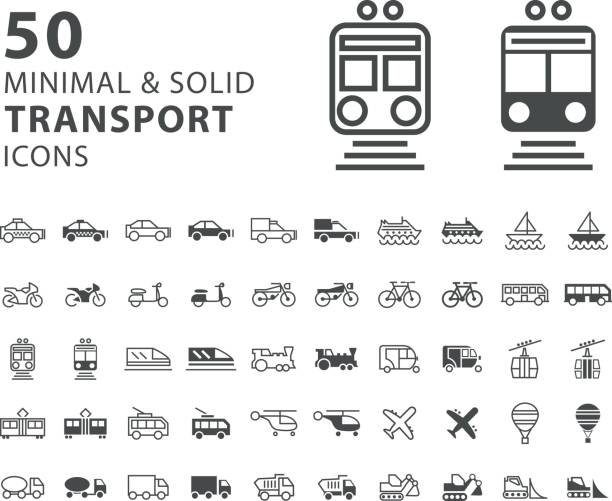 ilustrações, clipart, desenhos animados e ícones de conjunto de 50 ícones de minimal e sólida transporte em fundo branco - motor scooter vacations motor vehicle usa