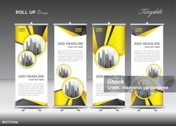 Yellow Roll Up Banner Template Vector Flyer Advertisement Xbanner Poster Pull Up Design Display Layout Vector Illustration Stock Illustration - Download Image Now