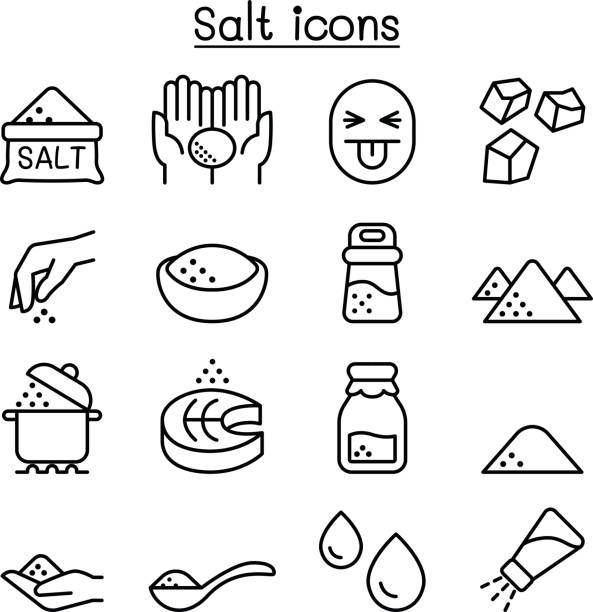 Salt icon set in thin line style Salt icon set in thin line style salt pile stock illustrations