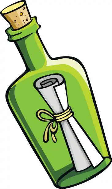 Vector illustration of bottle-with-a-message