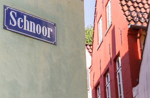 Street sign in the historic Schnoor district of Bremen, Germany