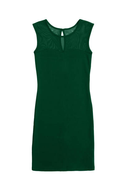 green jersey dress with mesh top, isolated on white background