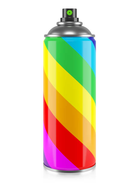 Spray paint with rainbow stripes colors isolated on white background 3d
