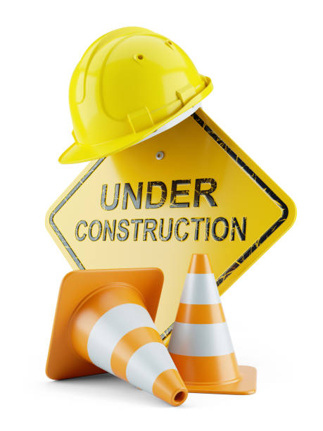 istock Safety helmet on signboard and traffic cones and under construction sign. 3d concept 847825376