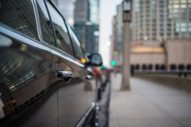 istock Passenger door handle of a black SUV 847825768
