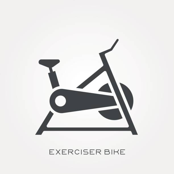 ilustraciones, imágenes clip art, dibujos animados e iconos de stock de bicicleta de ejercitador de icono de silueta - bicicleta estática