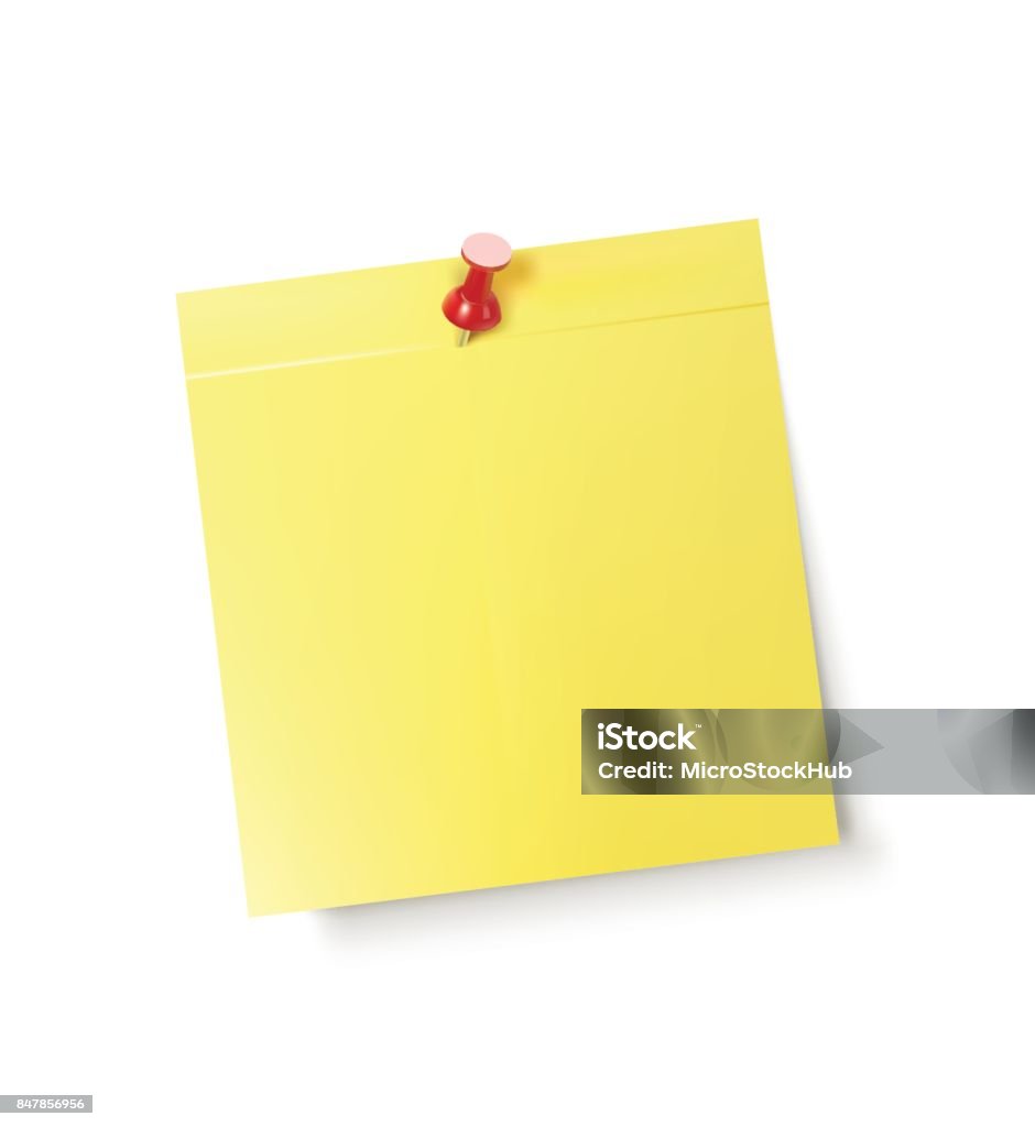 Yellow Post It Note Pinned With A Red Pin Yellow post it note pinned with a red pin. Vertical composition. Adhesive Note stock vector