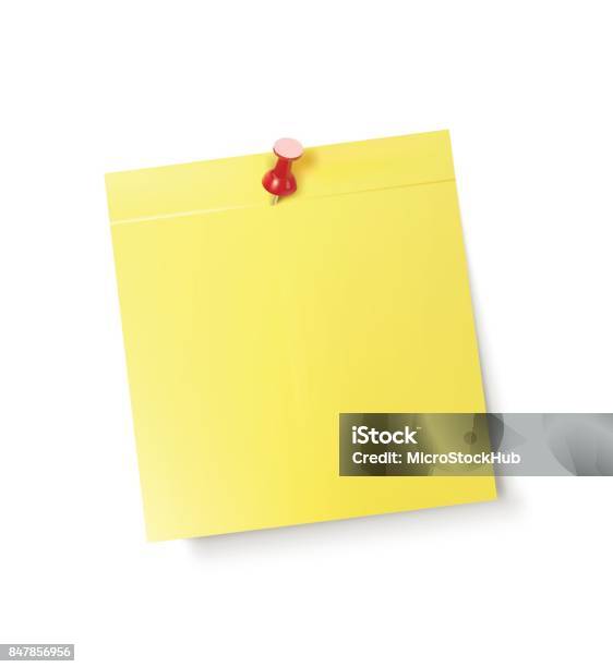 Yellow Post It Note Pinned With A Red Pin Stock Illustration - Download Image Now - Adhesive Note, Vector, Thumbtack