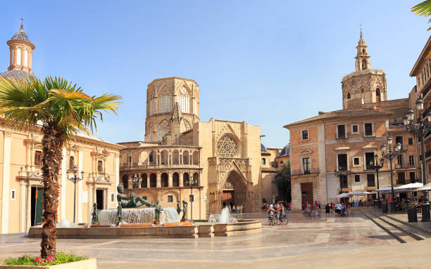 Plaza de la Virgen in Valencia stock photo