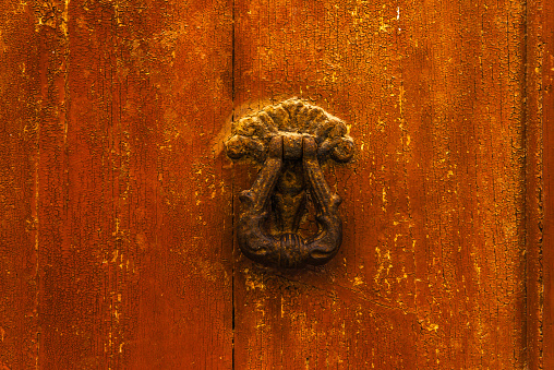 Wooden door with handle, Paris, France