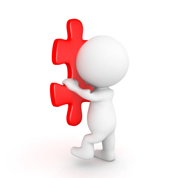 istock 3D Character climbing on of red puzzle piece 847868748
