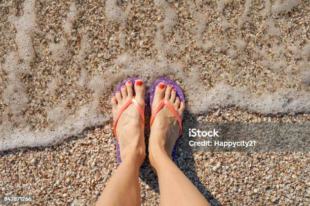 Summer Legs On The Beach Stock Photo - Download Image Now - Beach, Flip-Flop, Adult