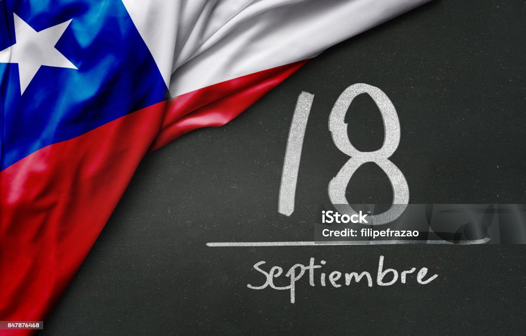 Chilean Independence Day. September, 18 (Written in Spanish) Flag Collection Number 18 Stock Photo