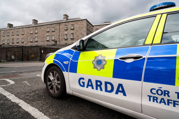 Garda police car at Pearse Street Garda Station in Dublin, Ireland stock photo
