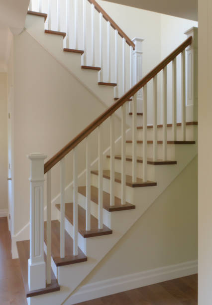 istock white staircase classic style hardwood steps modern railing stairway 847896886