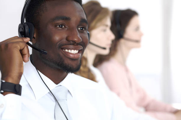 istock African american call operator in headset. Call center business or customer service concept 847912436