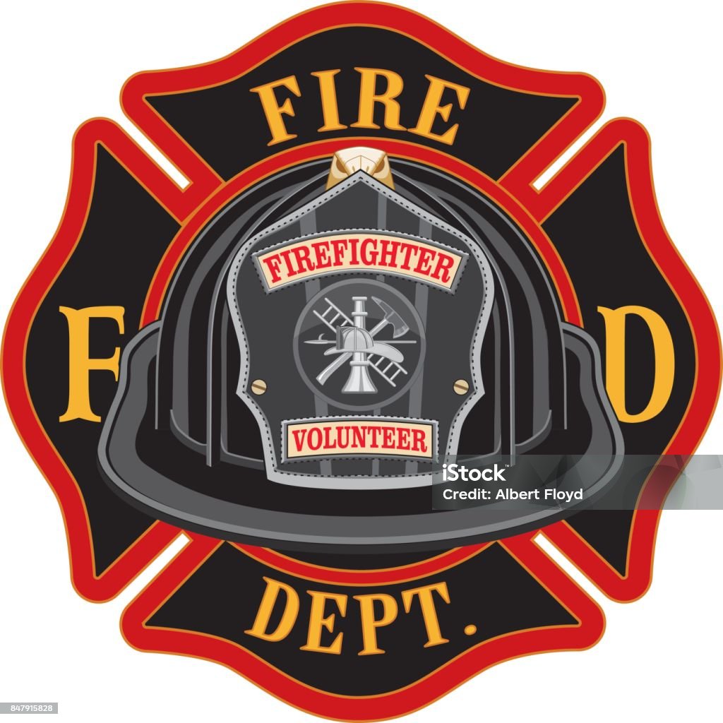 Feuerwehr Cross Freiwilligen schwarzen Helm - Lizenzfrei Feuerwehrmann Vektorgrafik