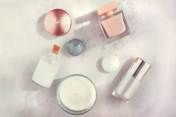 istock Spa beauty products on white marble table flatlay 847920780