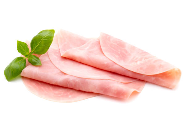 istock Thin slices of ham on white background. 847921104