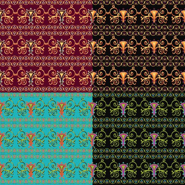 Set of seamless Byzantine patterns of different colors. Set of seamless Byzantine patterns of different colors. Vector illustration. byzantine pattern stock illustrations