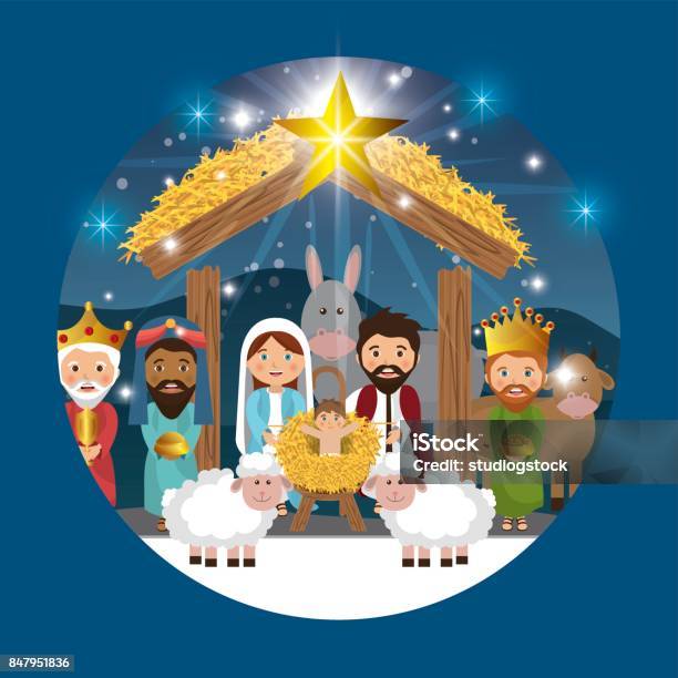 Silhouette Manger Merry Christmas Design Design Stock Illustration - Download Image Now - Nativity Scene, Advent, Art