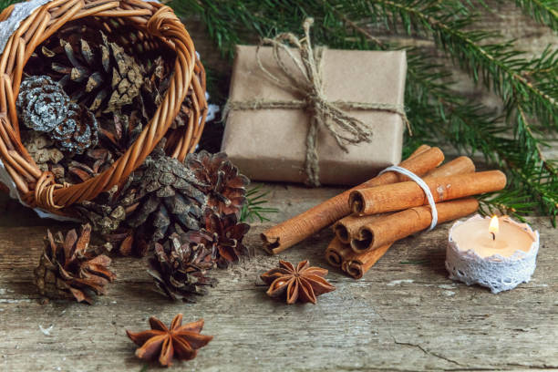 istock Christmas decorations on a wooden background 847954514