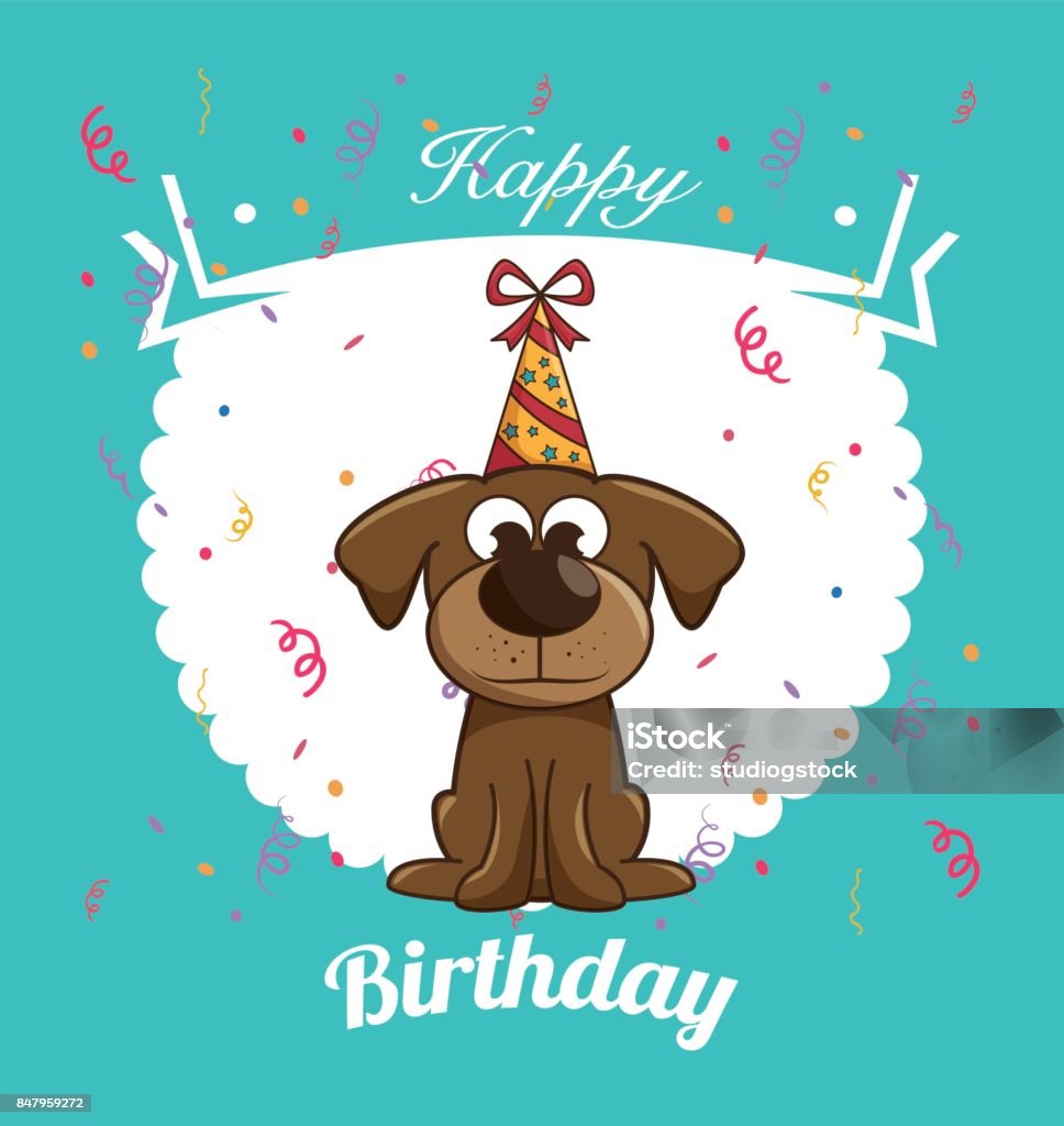 Gelukkige Verjaardag Hond Cute Ontwerp Stockvectorkunst En Meer Beelden Van  Verjaardag - Verjaardag, Hond, Tekst - Istock