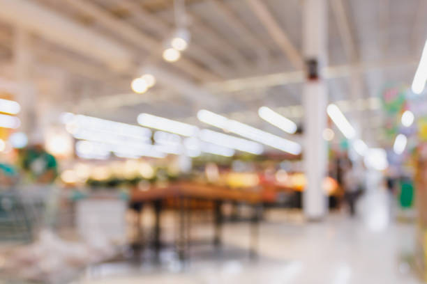 istock Supermarket with fresh food abstract blurred background with bokeh light 847973322
