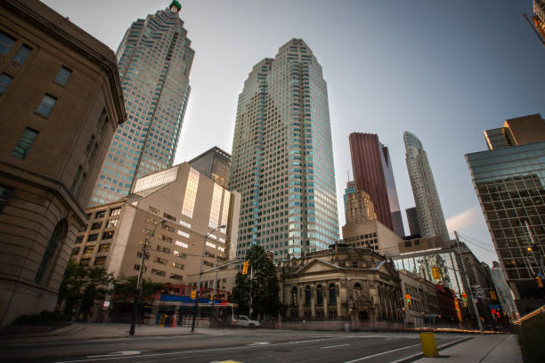 A view of a portion of the Toronto skyline as seen from Front Street in downtown.