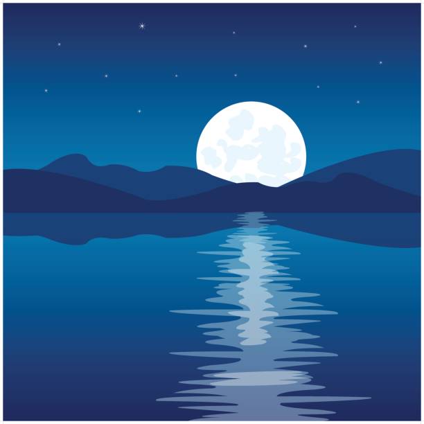 ilustrações de stock, clip art, desenhos animados e ícones de reflection of the moon in water - russia river landscape mountain range