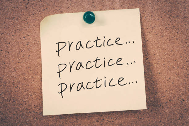 practice concept practice concept reminder message on a cork board practicing stock pictures, royalty-free photos & images