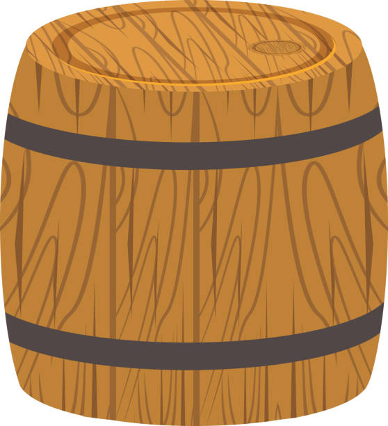 Cartoon wooden barrel in flat style. Cartoon wooden barrel in flat style. Container, tank for rum, vodka, cognac, brandy polypodiaceae stock illustrations