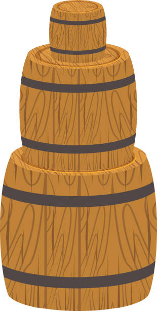 Cartoon wooden barrel in flat style. Cartoon wooden barrel in flat style. Container, tank for rum, vodka, cognac, brandy polypodiaceae stock illustrations