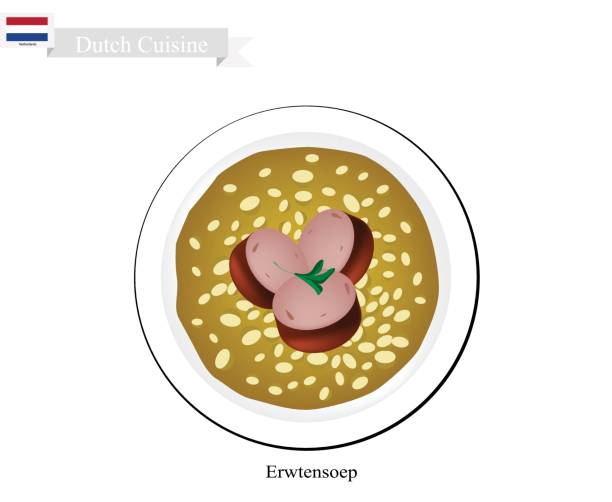 erwtensoep z wędzoną kiełbasą, tradycyjne danie holandii - indochina soup flag national flag stock illustrations