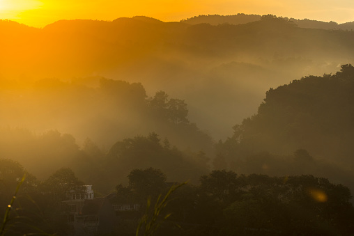 místico paisaje de la ciudad de bandung en la mañana photo