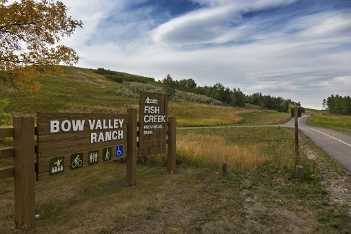 Bow Valley Ranch Entrance Table in Fish Creek Provincial Park in South Calgary, Alberta, Canada in late summer