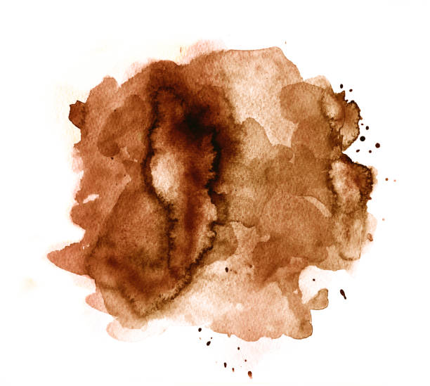Brown watercolor background on white stock photo