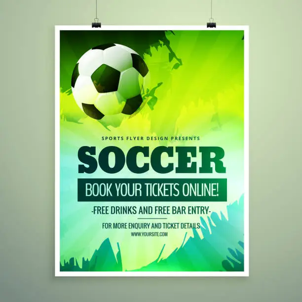 Vector illustration of modern sports flyer design with football in green theme