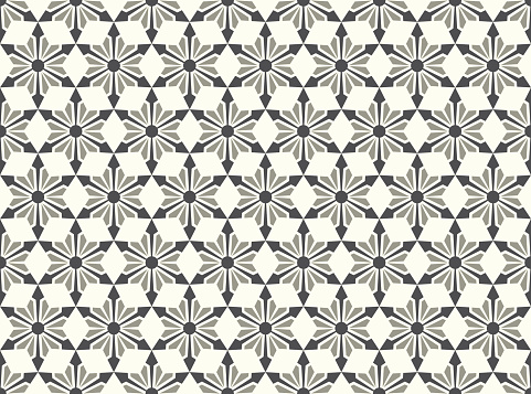 Gray modern star and circle and arrow shape seamless pattern. Fashionable flower for graphic or classic smart design