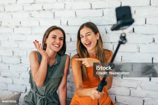 Women Doing A Vlog Stock Photo - Download Image Now - Camera - Photographic Equipment, Blogging, Two People