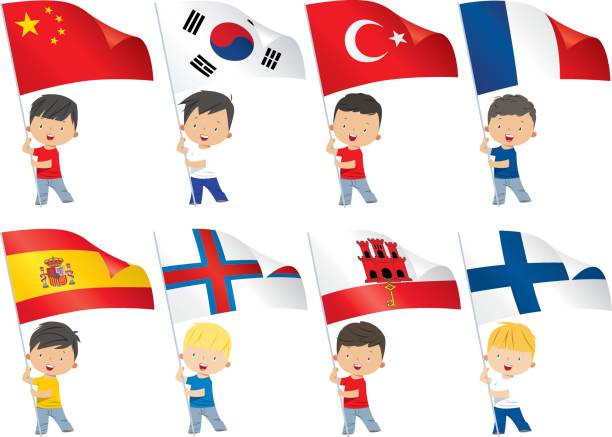 flagi świata i dzieci - france gibraltar stock illustrations